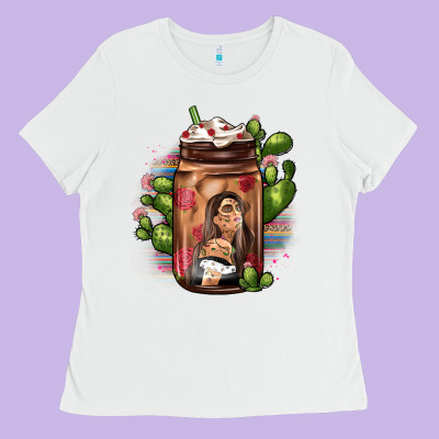 Mexican Coffee Cup Cactus Ladies Tee Designed By Jahusdesignshop