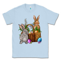 Dusty Blue Bunnys carrots eggs with basket Easter Classic Tee - NancyCooperArtShop