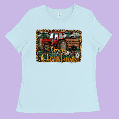 Merry Christmas Tractor Ladies Tee Designed By Ranaportraitstore