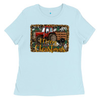 Baby Blue Merry Christmas Tractor Ladies Tee - RanaPortraitStore