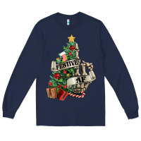 Navy Festive af Christmas middle finger Long Sleeve Tee - NancyCooperArtShop