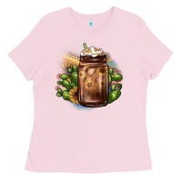 Bubblegum Pink sunflower coffee cup cactus Ladies Tee - JahusDesignShop