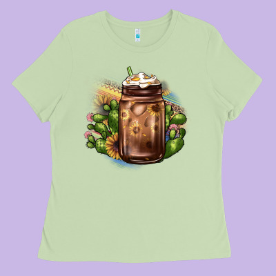 Sunflower Coffee Cup Cactus Ladies Tee Designed By Jahusdesignshop