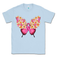 Dusty Blue Pink ribbon Breast Cancer butterfly Classic Tee - NancyCooperArtShop