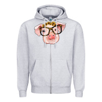 Heather Grey sunflowers with pig Zipper Hoodie - RanaPortraitStore