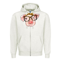 Oatmeal Heather sunflowers with pig Zipper Hoodie - RanaPortraitStore