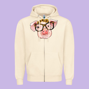Sunflowers With Pig Zipper Hoodie Designed By Ranaportraitstore