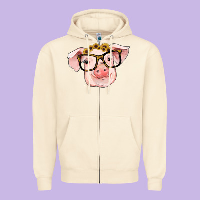 Sunflowers With Pig Zipper Hoodie Designed By Ranaportraitstore