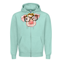 Seafoam sunflowers with pig Zipper Hoodie - RanaPortraitStore