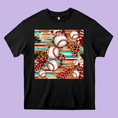 Baseball Leopard Cowhide Turquoise Seamless Pattern Heavy Core Tee Designed By Jahusdesignshop