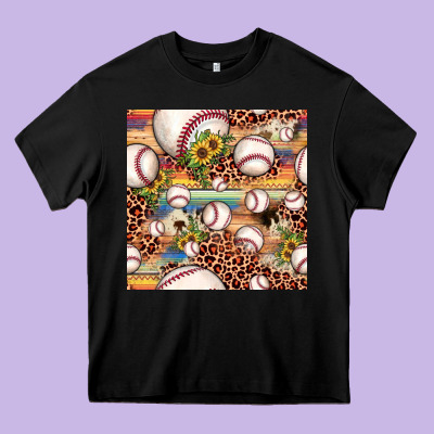 Baseball Leopard Cowhide Sunflower Seamless Pattern Heavy Core Tee Designed By Jahusdesignshop