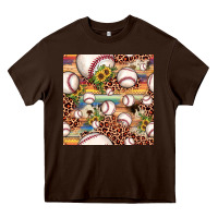 Chocolate Brown baseball leopard cowhide sunflower seamless pattern Heavy Core Tee - JahusDesignShop