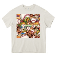 Cream baseball leopard cowhide sunflower seamless pattern Heavy Core Tee - JahusDesignShop