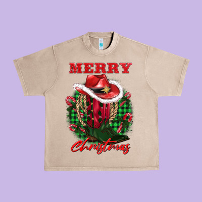 Merry Christmas Boots Hat Rope Urban Heavy Tee Designed By Adodesignshop