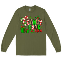 Army Green Candy Cane Crew Long Sleeve Tee - MaliasSmallBusiness