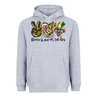 Heather Grey peace love mardi gras Heavyweight Hoodie - CowGirlArtShop
