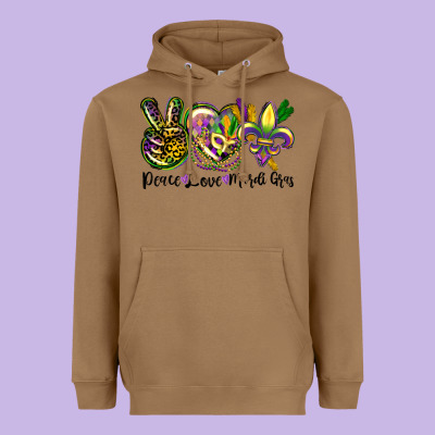 Peace Love Mardi Gras Heavyweight Hoodie Designed By Cowgirlartshop