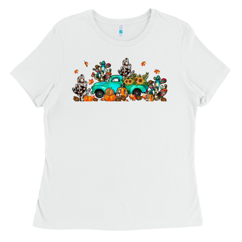 Fall Cactus Pumpkin Truck Ladies Tee by JahusDesignShop | Teevron
