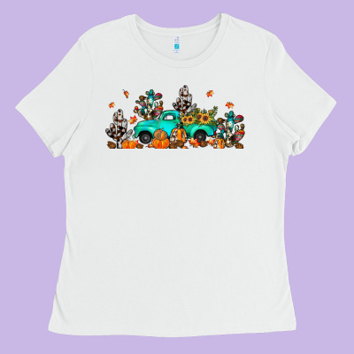 Fall Cactus Pumpkin Truck Ladies Tee Designed By Jahusdesignshop