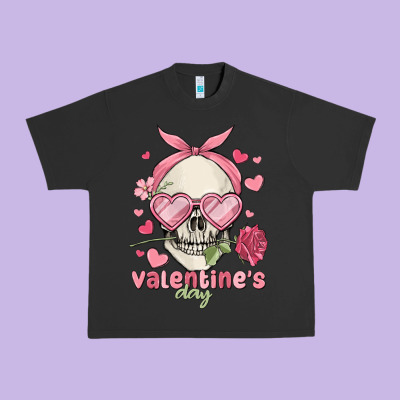 Valentine's Day Skull Urban Heavy Tee Designed By Maliassmallbusiness