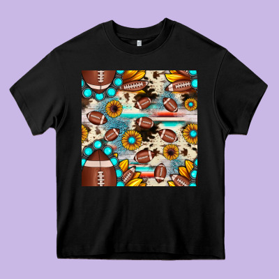 Football Cowhide Sunflower Seamless Pattern Heavy Core Tee Designed By Jahusdesignshop