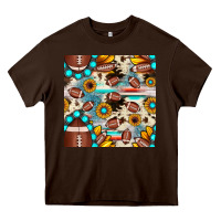 Chocolate Brown football cowhide sunflower seamless pattern Heavy Core Tee - JahusDesignShop