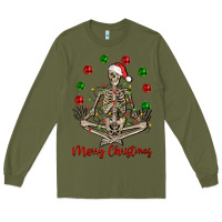 Army Green Merry Christmas skeleton Long Sleeve Tee - NancyCooperArtShop
