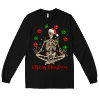 Black Merry Christmas skeleton Long Sleeve Tee - NancyCooperArtShop