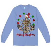 Colony Blue Merry Christmas skeleton Long Sleeve Tee - NancyCooperArtShop