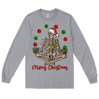 Heather Grey Merry Christmas skeleton Long Sleeve Tee - NancyCooperArtShop