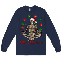 Navy Merry Christmas skeleton Long Sleeve Tee - NancyCooperArtShop