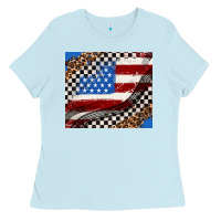 Baby Blue American flag and racee flag Ladies Tee - AdoDesignShop