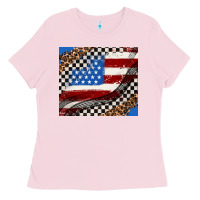 Bubblegum Pink American flag and racee flag Ladies Tee - AdoDesignShop