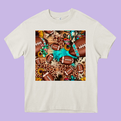 Football Cactus Sunflower Seamless Pattern Heavy Core Tee Designed By Jahusdesignshop