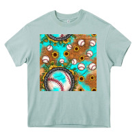 Baseball Turquoise Sunflower Seamless Pattern Heavy Core Tee | Teevron