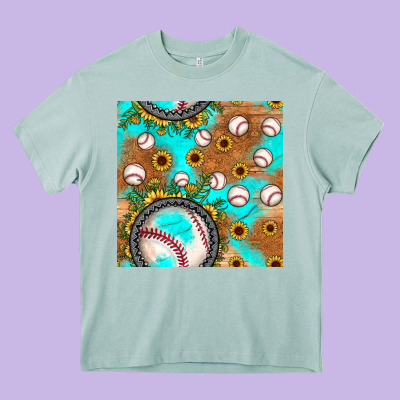 Baseball Turquoise Sunflower Seamless Pattern Heavy Core Tee Designed By Jahusdesignshop