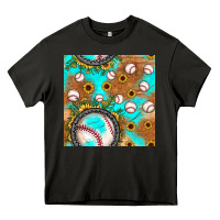 Asphalt baseball turquoise sunflower seamless pattern Heavy Core Tee - JahusDesignShop