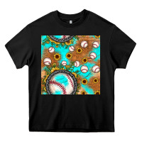 Black baseball turquoise sunflower seamless pattern Heavy Core Tee - JahusDesignShop