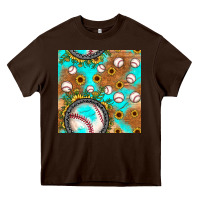 Chocolate Brown baseball turquoise sunflower seamless pattern Heavy Core Tee - JahusDesignShop