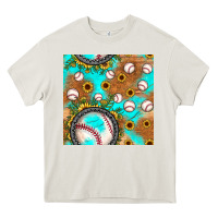Cream baseball turquoise sunflower seamless pattern Heavy Core Tee - JahusDesignShop