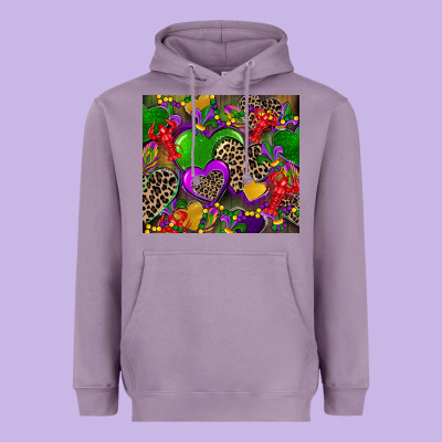Mardi Gras Hearts Heavyweight Hoodie Designed By Cowgirlartshop