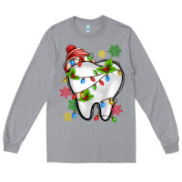 Heather Grey Christmas Teeth Dentist Long Sleeve Tee - MaliasSmallBusiness