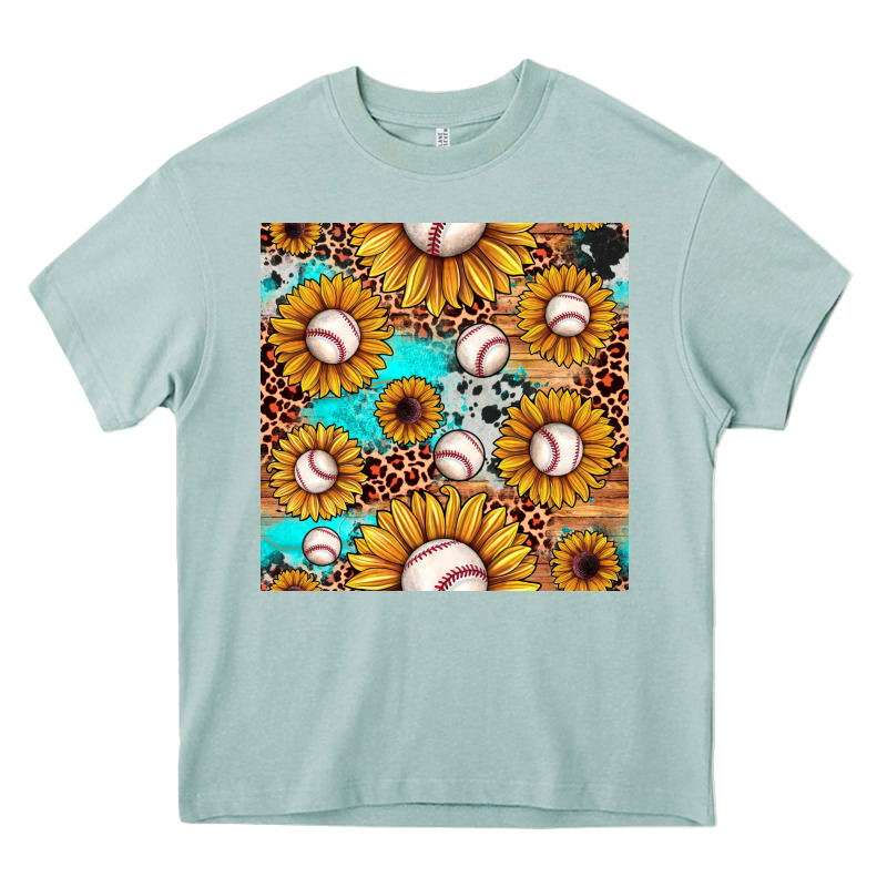 Baseball Leopard Turquoise Sunflower Seamless Pattern Heavy Core Tee by JahusDesignShop | Teevron