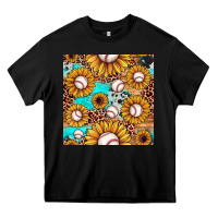 Black baseball leopard turquoise sunflower seamless pattern Heavy Core Tee - JahusDesignShop
