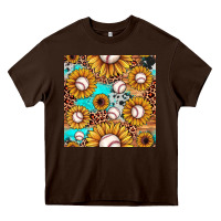 Chocolate Brown baseball leopard turquoise sunflower seamless pattern Heavy Core Tee - JahusDesignShop