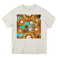Cream baseball leopard turquoise sunflower seamless pattern Heavy Core Tee - JahusDesignShop