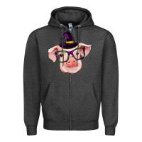 Charcoal Heather pig with halloween Zipper Hoodie - RanaPortraitStore