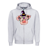 Heather Grey pig with halloween Zipper Hoodie - RanaPortraitStore