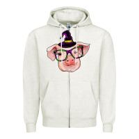Oatmeal Heather pig with halloween Zipper Hoodie - RanaPortraitStore
