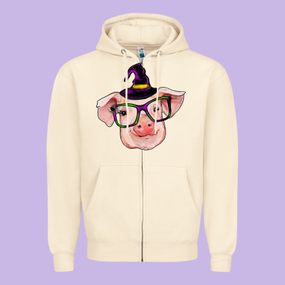 Pig With Halloween Zipper Hoodie Designed By Ranaportraitstore